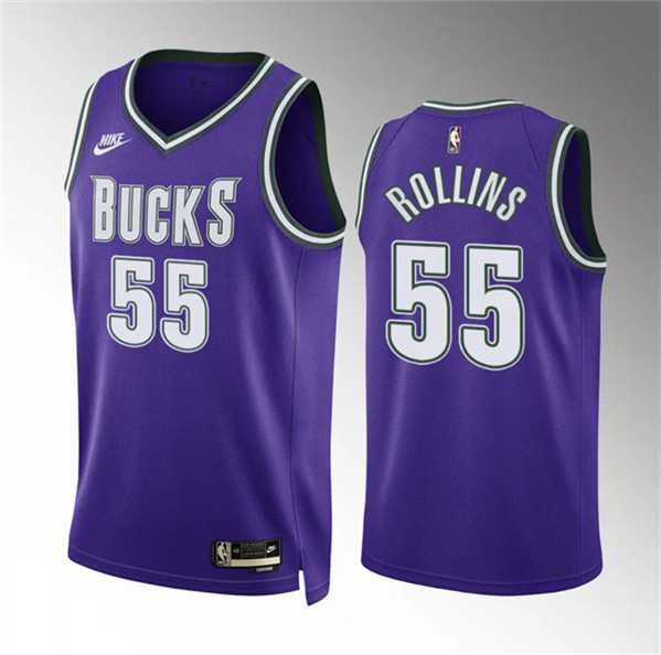 Mens Milwaukee Bucks #55 Ryan Rollins Purple Classic Edition Stitched Basketball Jersey Dzhi->milwaukee bucks->NBA Jersey